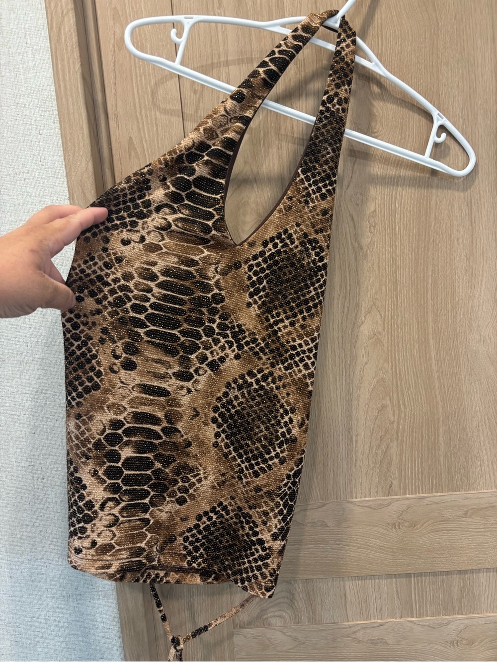 Y2K Vintage Rave Snakeskin Print Halter Top Size S Festival Concert